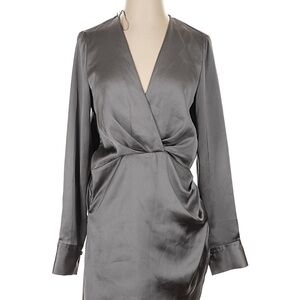 Zara Gray Satin Wrap Dress